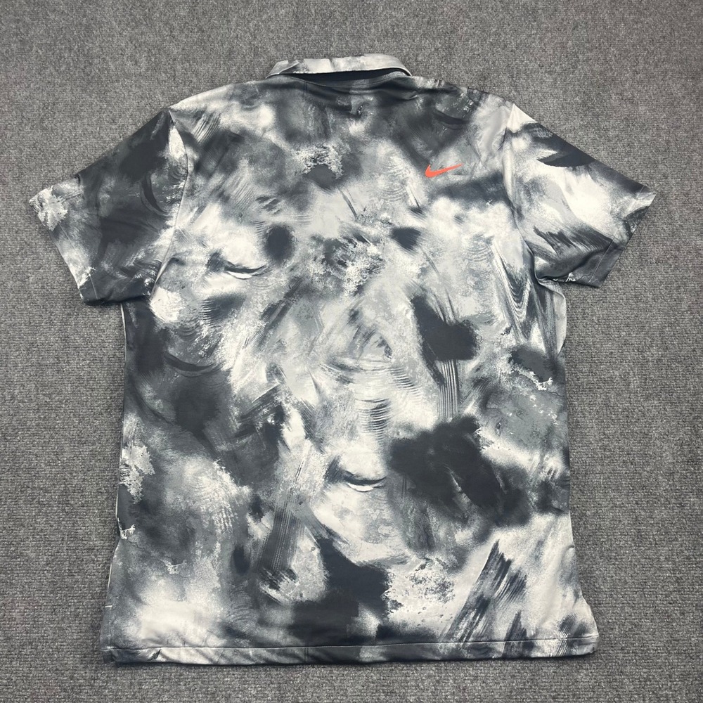 Nike Dri-FIT Mens Golf Polo Shirt Large Gray Black Abstract Brushstroke Print - Picture 2 of 7